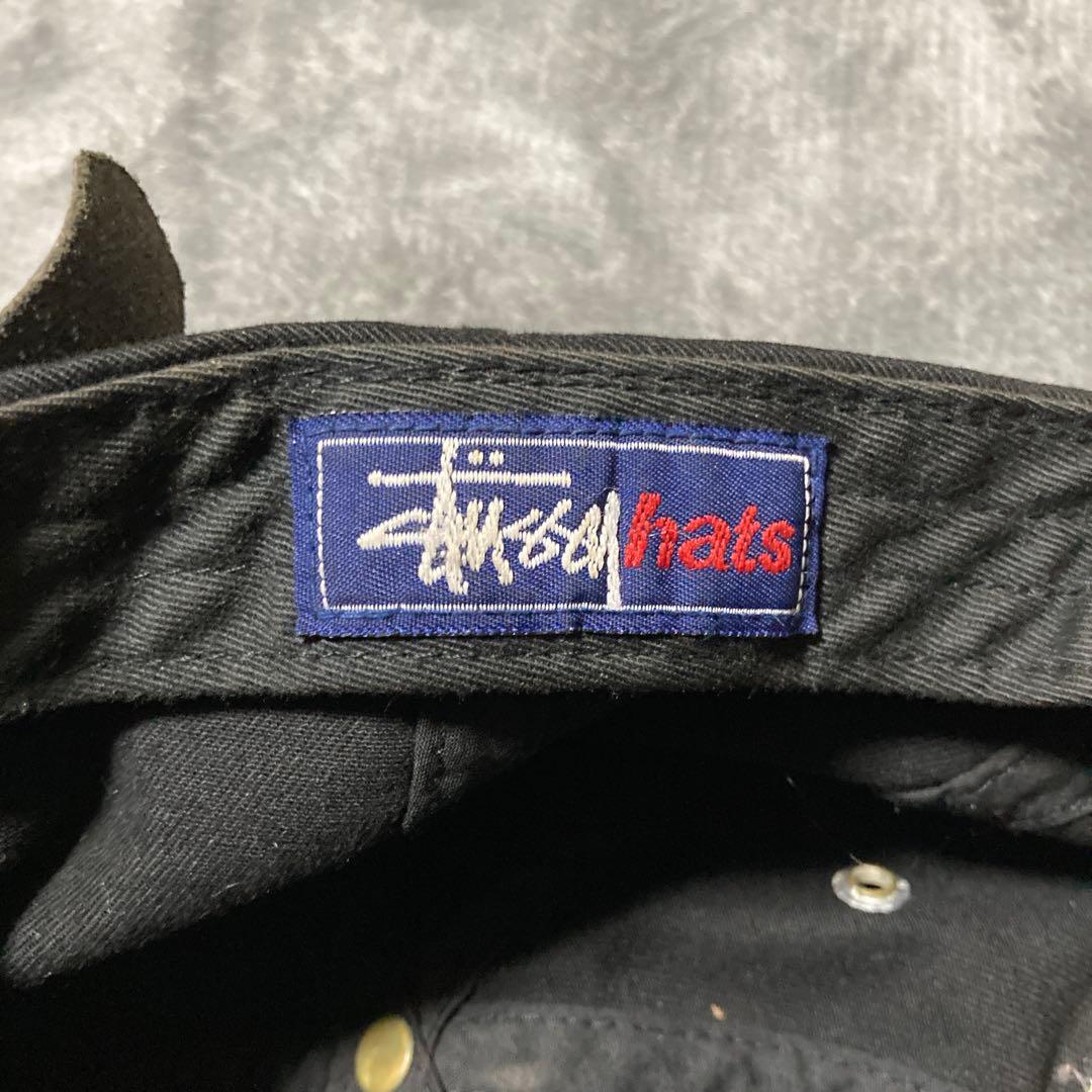 90s STUSSY 刺繍 キャップ 紺タグ ブラック オールドステューシー