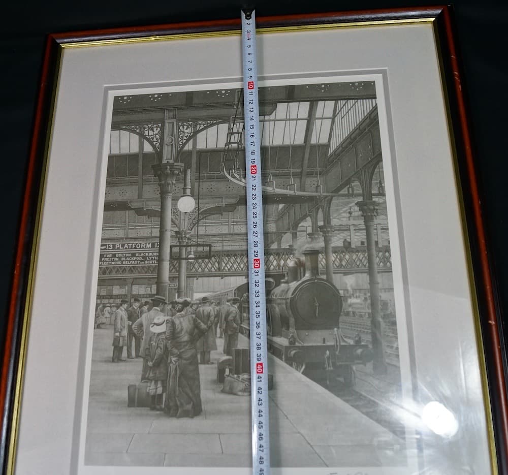 フレーム入 John S. GIBB サイン入り リトグラフ 列車 ビクトリア駅