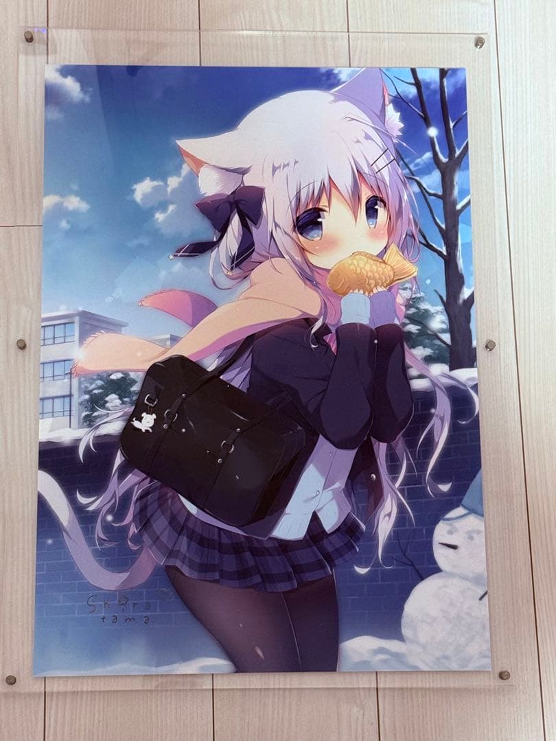 しらたまこ　直筆サイン入り複製原画　つららちゃん登校中