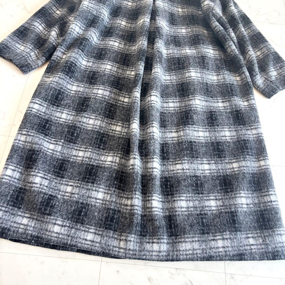 【美品】NBB シャギー チェスターコート ロング ゆったり チェック柄 M