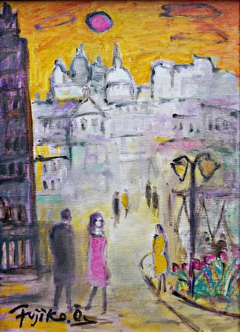 大澤扶二子■パリの街角■真作保障■新品金色額■油彩画■絵画■油絵■F4号■