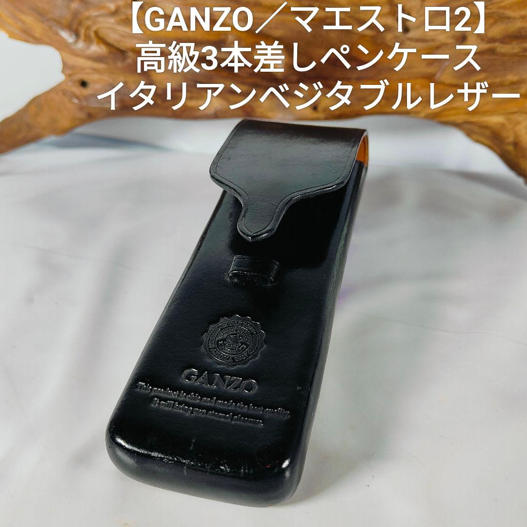 【GANZO／マエストロ2】高級3本差しペンケース　極艶ブラックイタリアンレザー