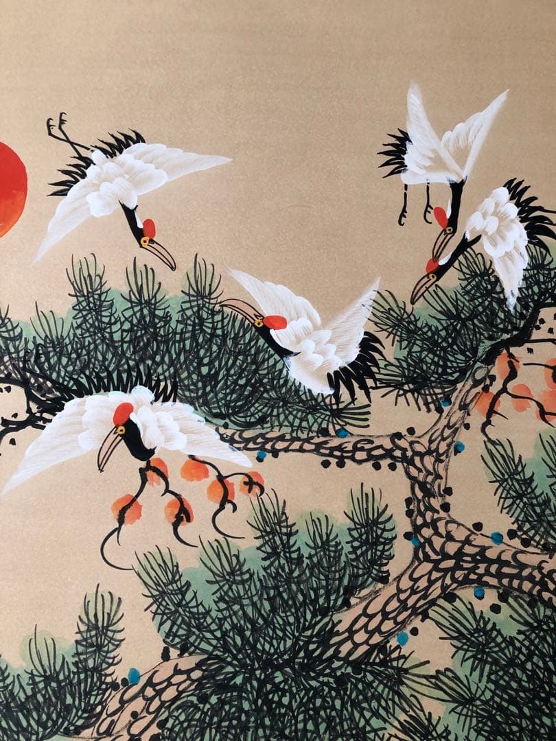 田世光 松鶴延年 掛け軸 四尺 中国絵画 書画 手描き 花鳥図 鶴 インテリア