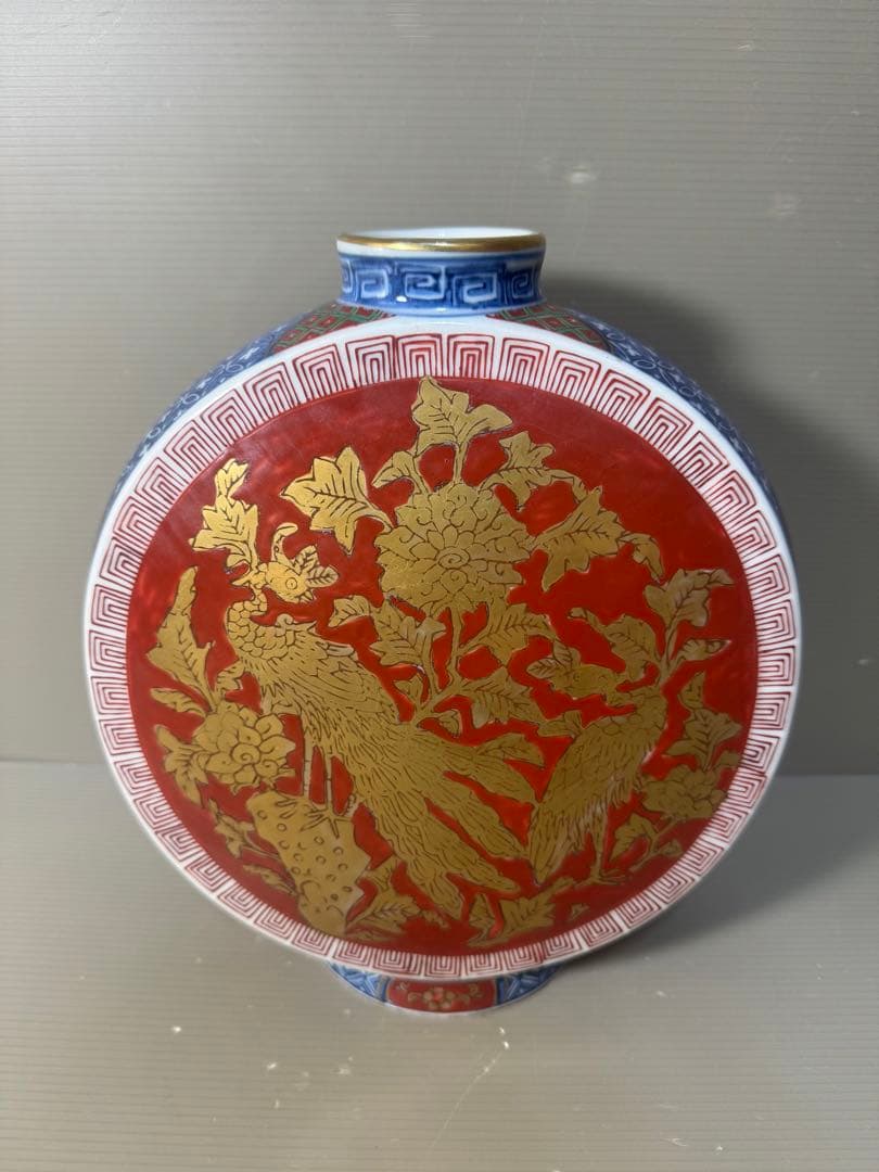 2553  金襴手　赤絵花鳥文　花瓶
