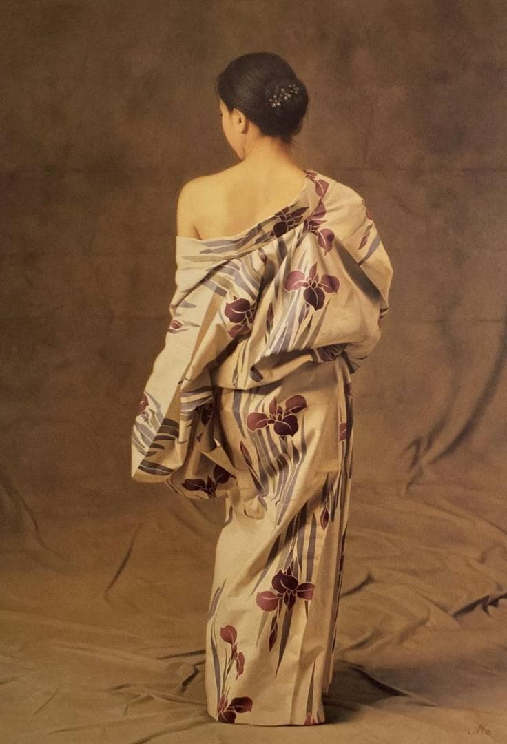 森本草介、【ゆかた姿】、希少画集・額装画、新品高級額、マット額装付