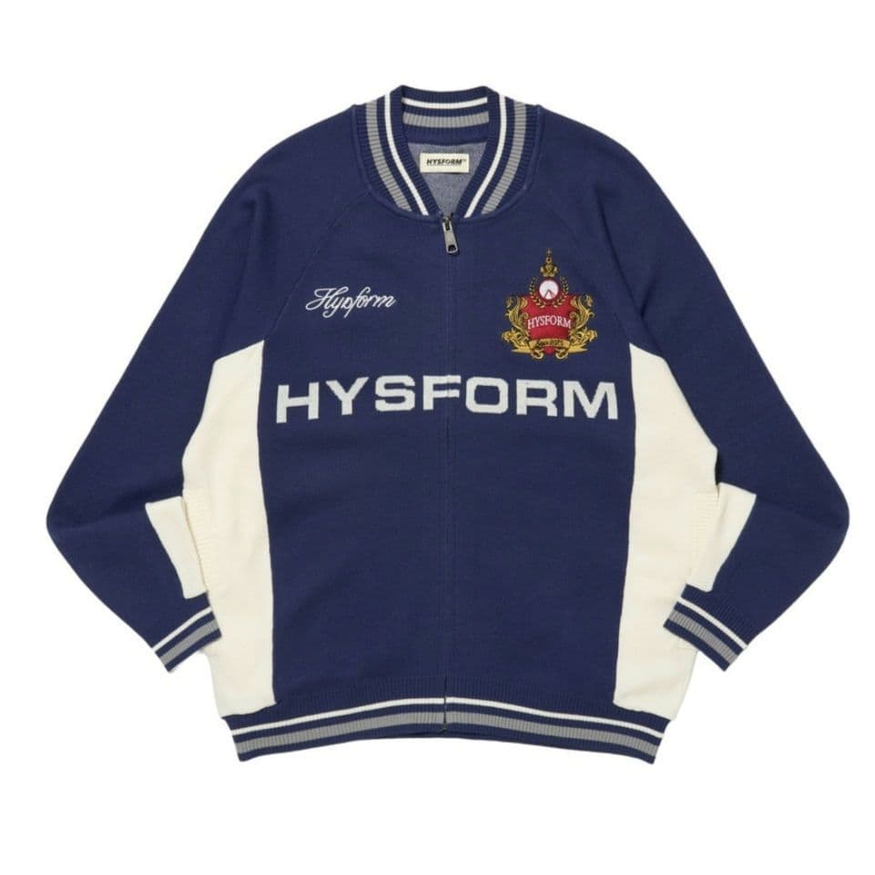ミュージシャン HYSFORM COAT OF ARMS KNIT JACKET NAVY XL