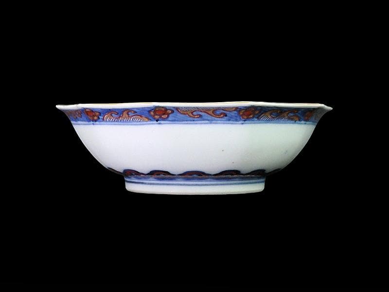大聖寺伊万里　金襴手　鳳凰に雲　花に青海波の図　八角膾皿　D737AS-fbsv
