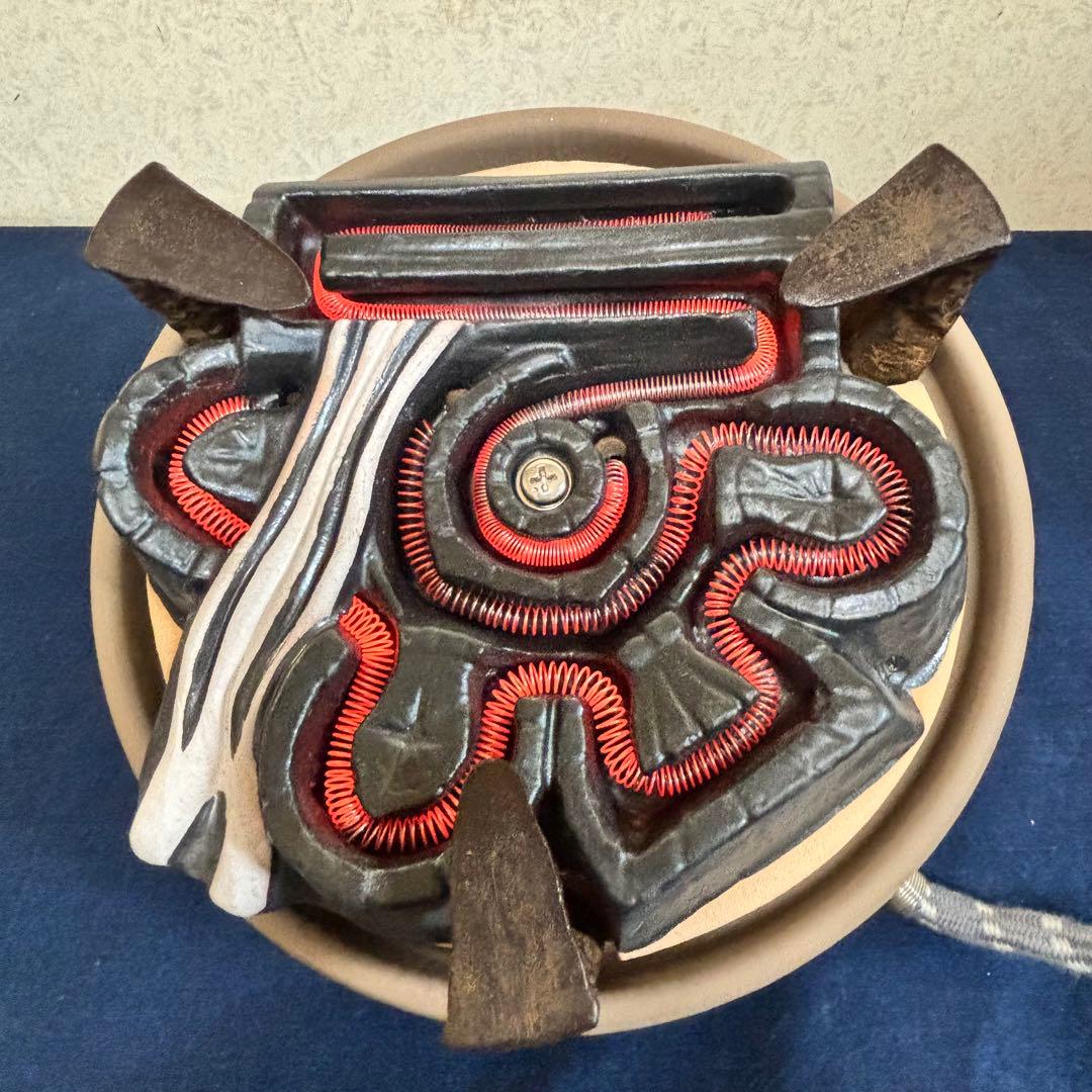 人間国宝 風炉 茶釜 電熱器 唐銅面取風炉 阿弥陀 野々田電熱器 敷板 茶道具