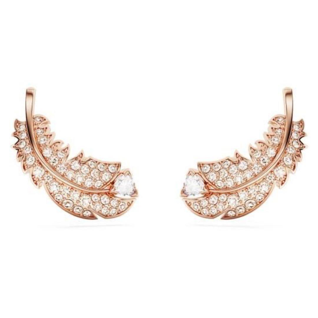 SWAROVSKI Nice スタッドピアス フェザー ローズゴールド　美品新品