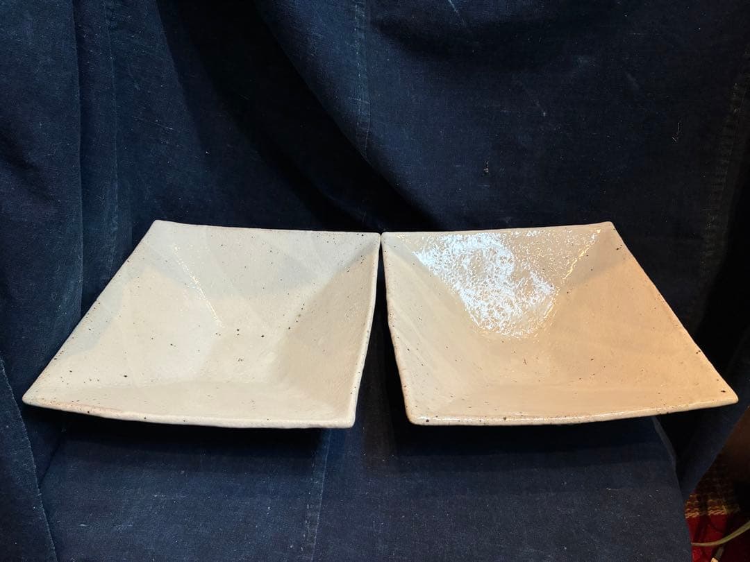 岩谷窯　山本教行　民藝　地釉角皿2枚　傷無し　20×20.5センチ￼ 鳥取民藝