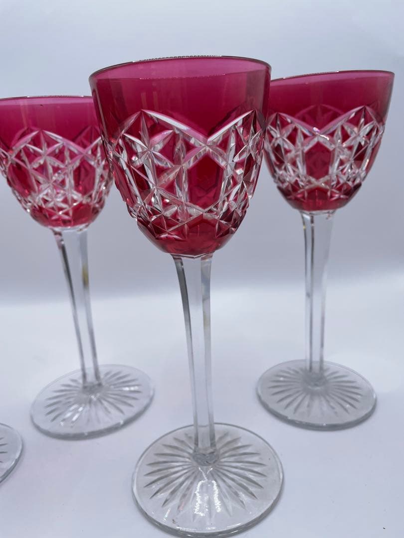 ピンクカットガラスフルートグラス4個セット