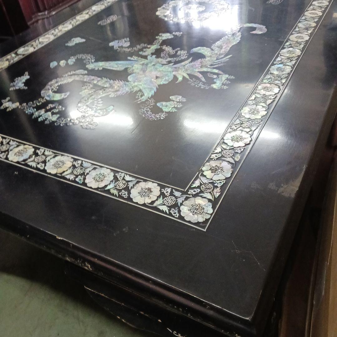 KS5　朝鮮美術　螺鈿　鳳凰紋　長方形　座卓　テーブル　Y