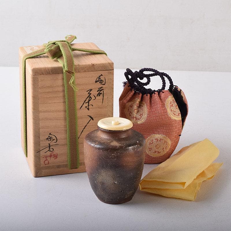 茶道具　備前焼　小西陶古作　茶入　仕覆付　共箱　V　7998