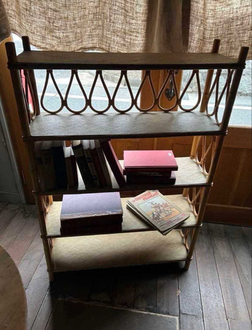 フランスアンティークラタン4段オープンシェルフ