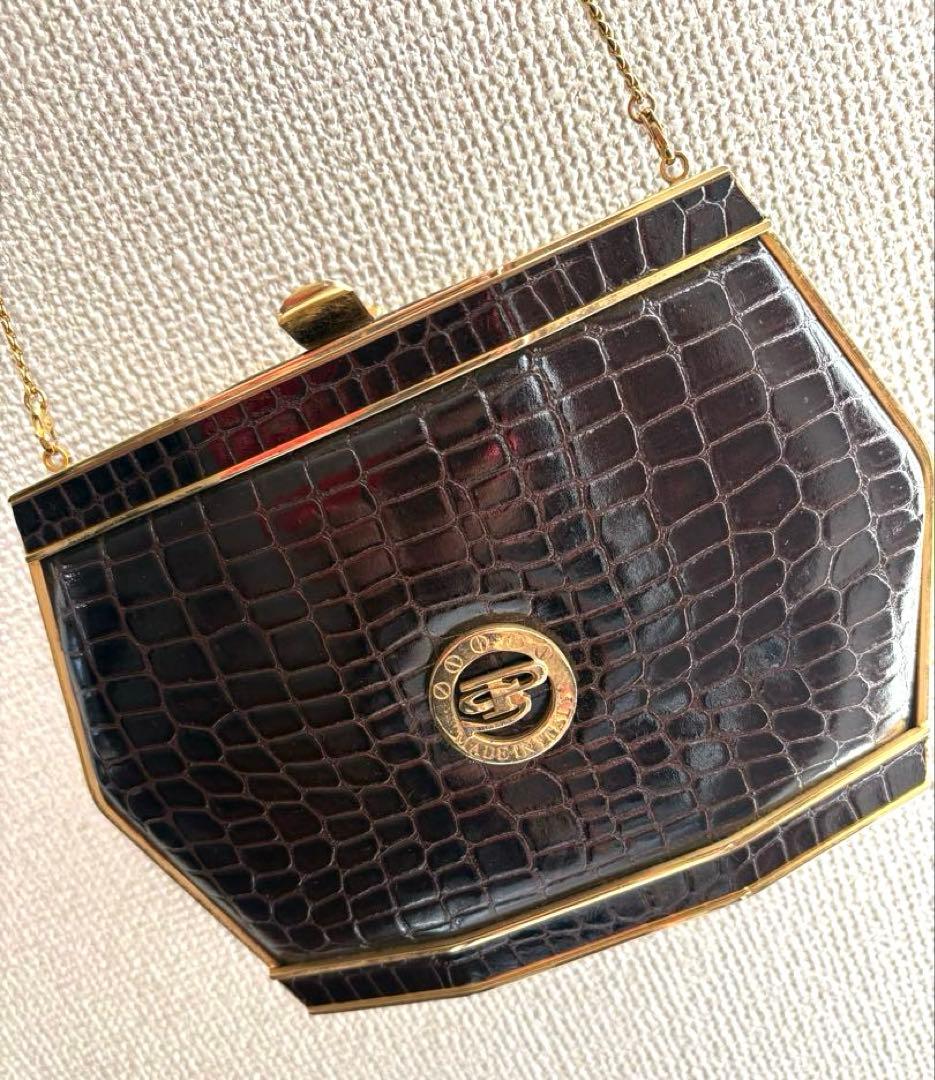 クロコダイル風ダークブラウンバッグ　パーティー