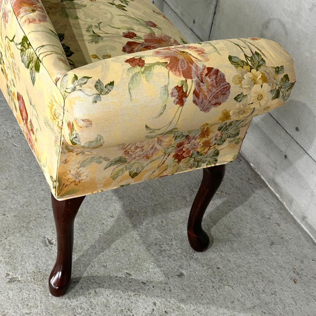 ✿英国クラシック調✿ 花柄カウチソファ｜猫脚 アーム付き｜アンティーク調 長椅子