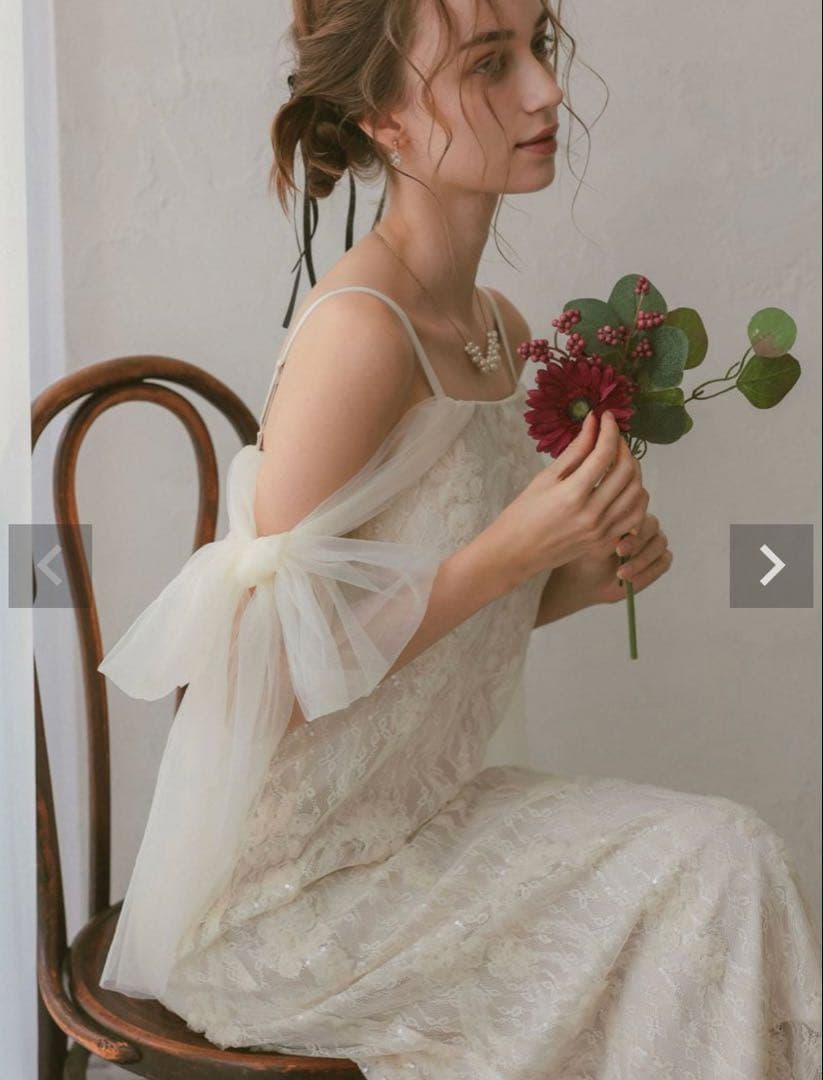 ドリードール リボン×スパンコールドレス エクリュ　ウェディング　オケージョン