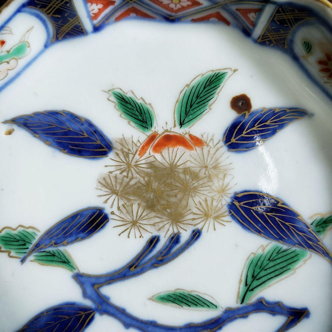 小皿　大聖寺伊万里　染錦　栗絵　明治　古伊万里　輪花