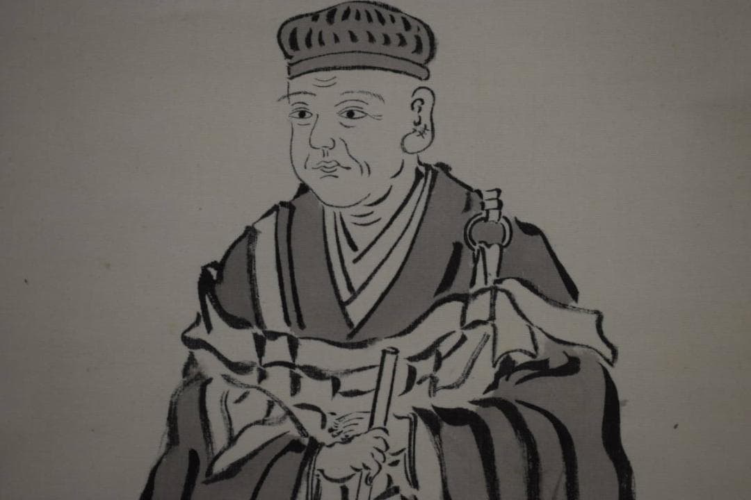 真作/鳳林軒主/東福竹應/千利休画賛/布袋屋掛軸HI-265