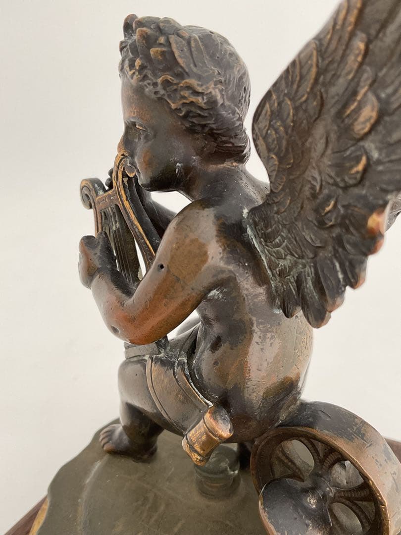 Winged Cherub琴弾天使1870sブロンズ彫刻FoundryMarks