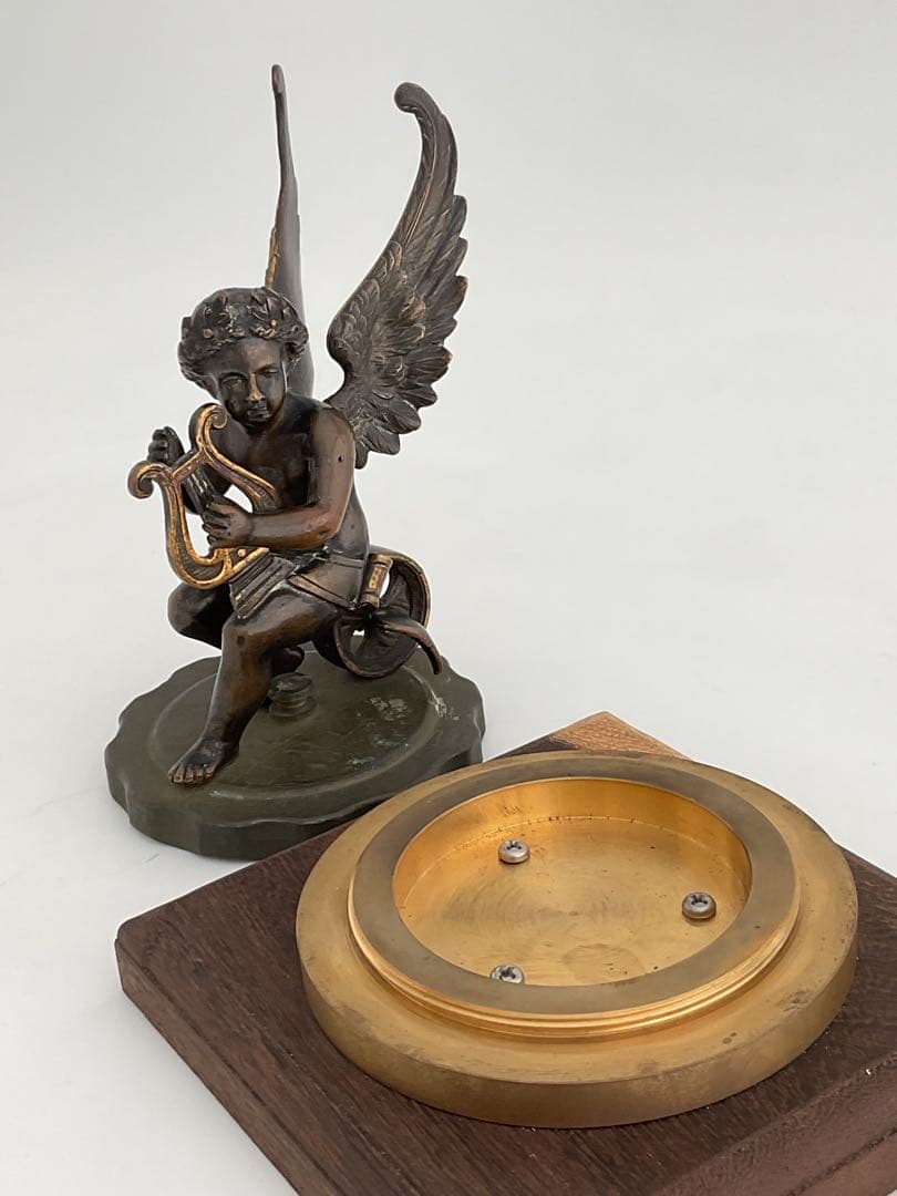 Winged Cherub琴弾天使1870sブロンズ彫刻FoundryMarks