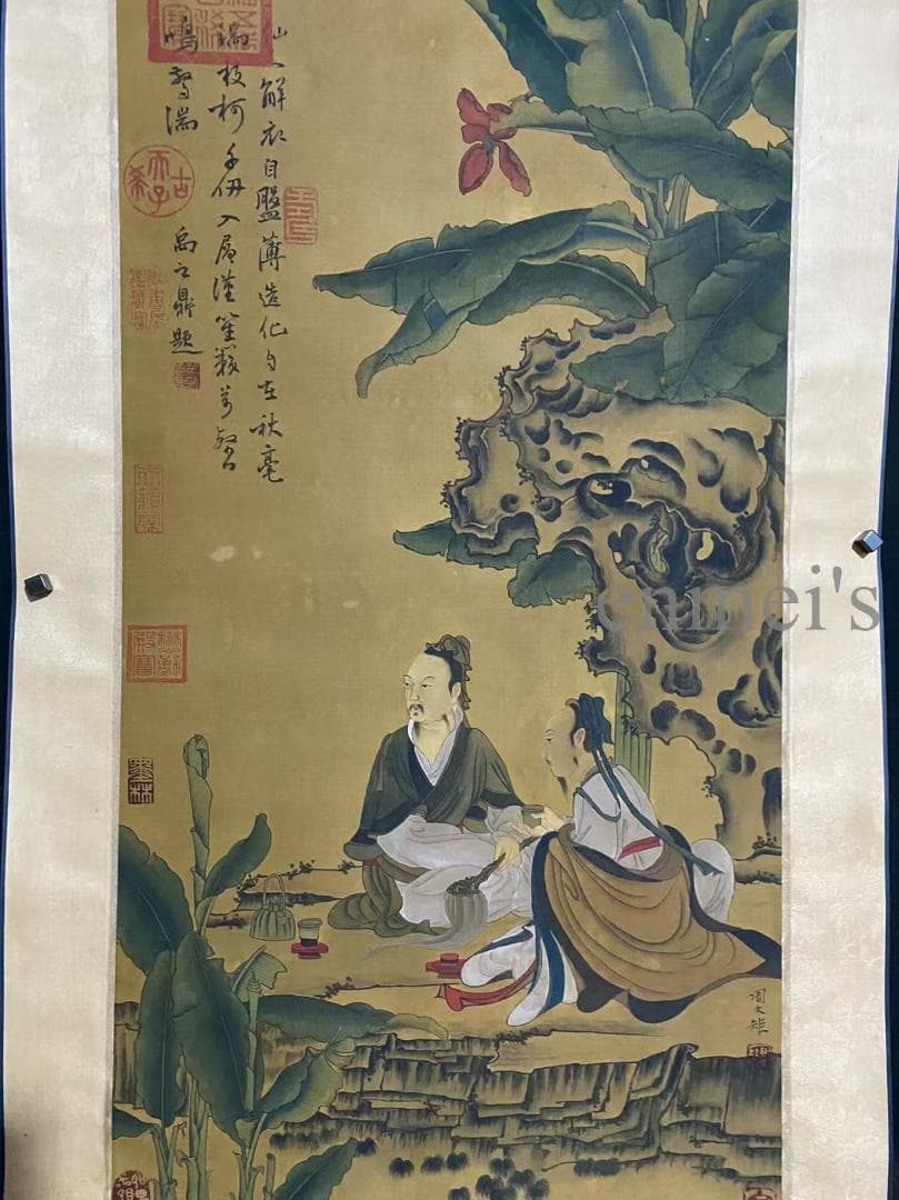 中国古美術 五代 周文矩款 人物画 水墨画 掛軸 絹布 唐物 古画 書画 肉筆