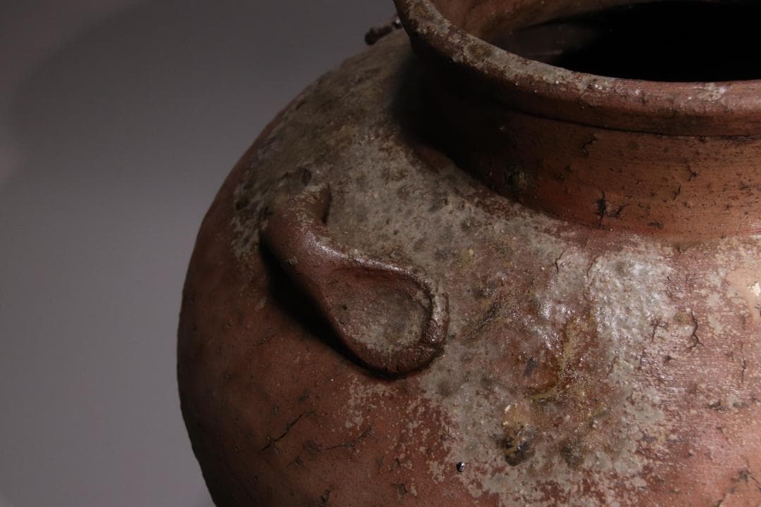 BE793 桃山期~江戸期　古信楽　四耳壷　四耳子　窯印　窯傷　壺　高37.5㎝