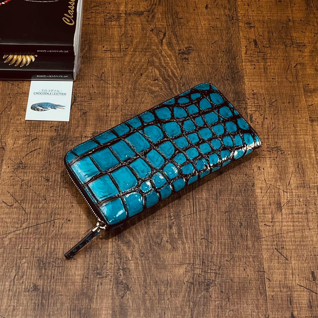 実物撮影 一枚革 クロコダイル メンズ長財布 ラウンドファスナー 新品 未使用