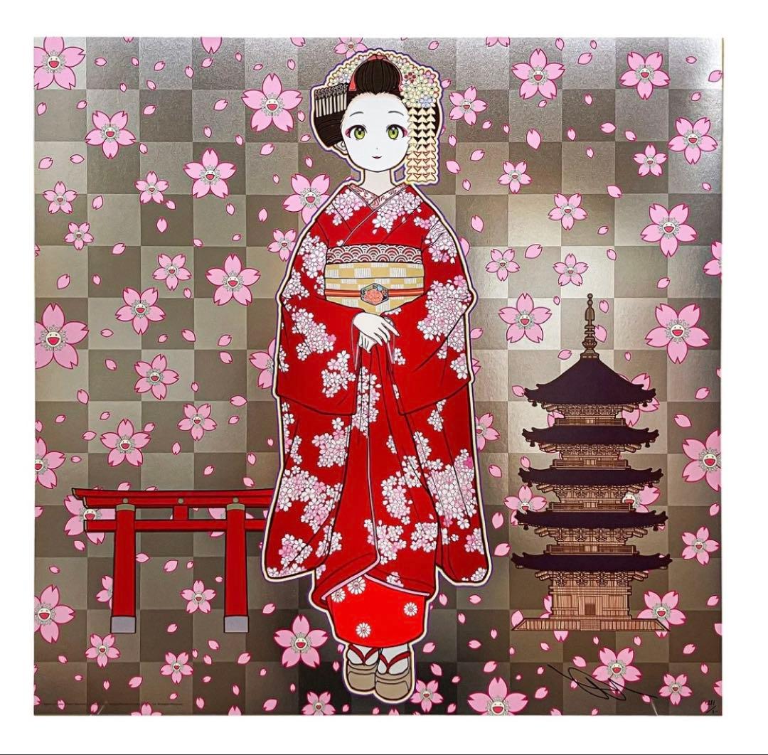 村上隆 京都の舞妓さん 赤に桜 ポスター Takashi Murakami
