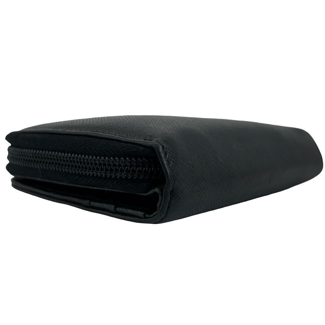 希少✨プラダ 二つ折り財布 三角ロゴ サフィアーノレザー ファスナー ブラック