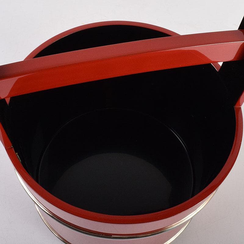 輪島塗　浜木松峰　朱塗銀タガ　手桶水指　堀内宗完(兼中斎)極め箱　VR8538H