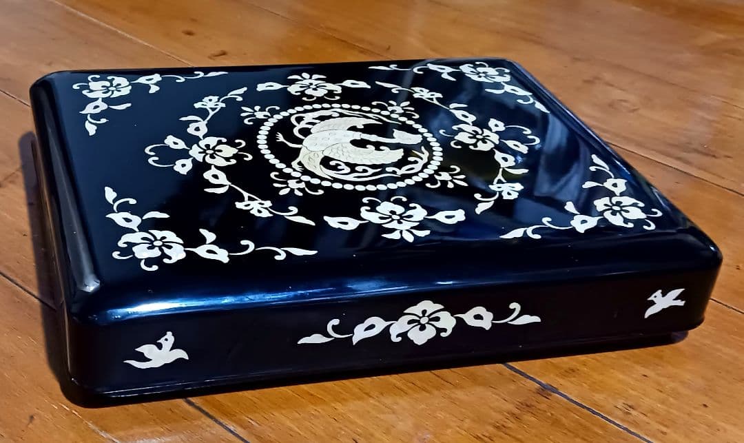 奈良漆器 正倉院文螺鈿硯箱 硯,水滴,唐墨2丁付 書道具