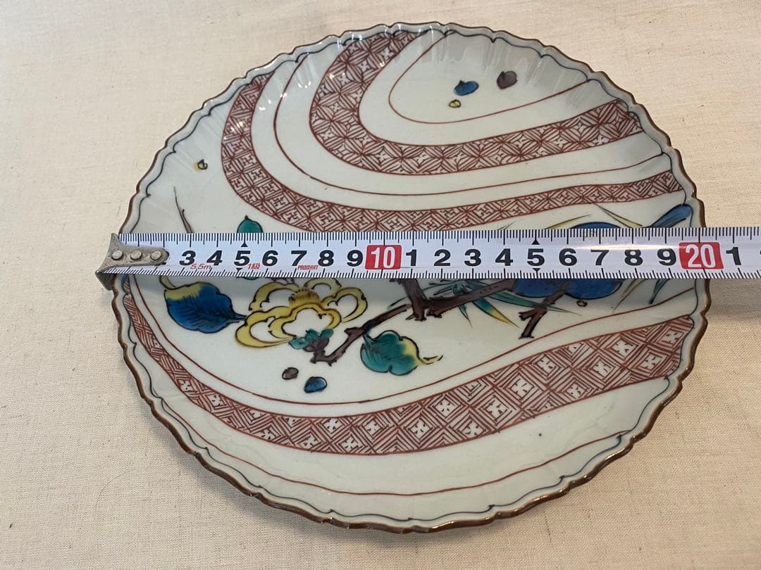 ②九谷焼　古九谷　飾り皿　佐吉　二代佐吉　松本佐吉　共箱　共布④