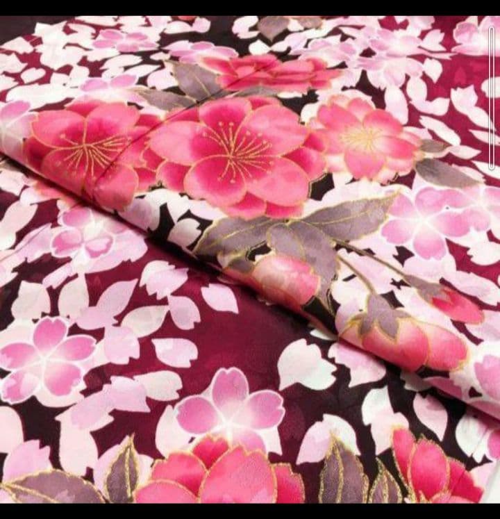 アッシュエル H.L 洗える振袖着物 赤色 桜柄 Mサイズ 成人式卒業式結婚式等