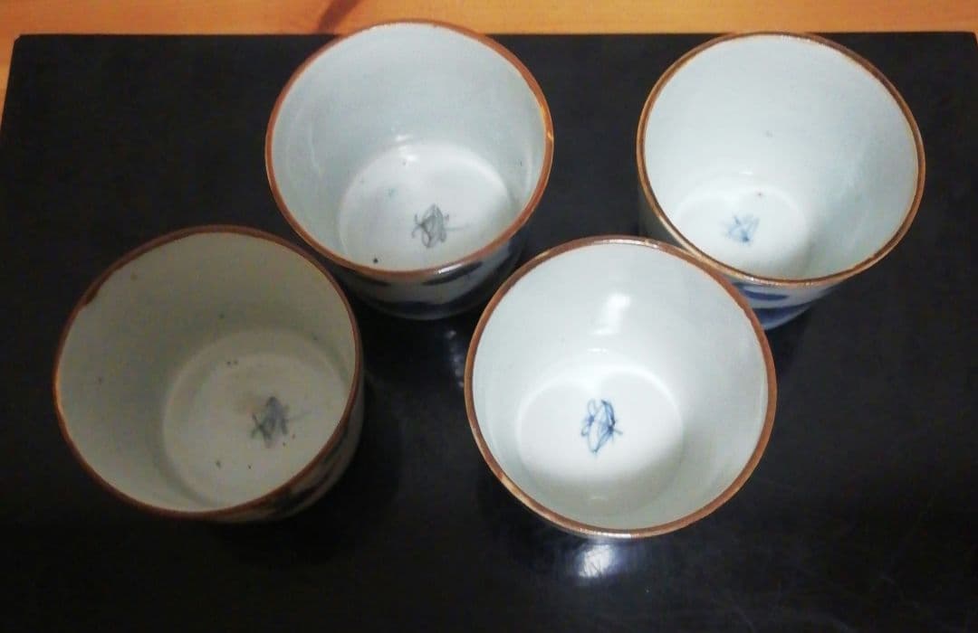 古伊万里　染付　蕎麦猪口　花鳥図　四客　食器