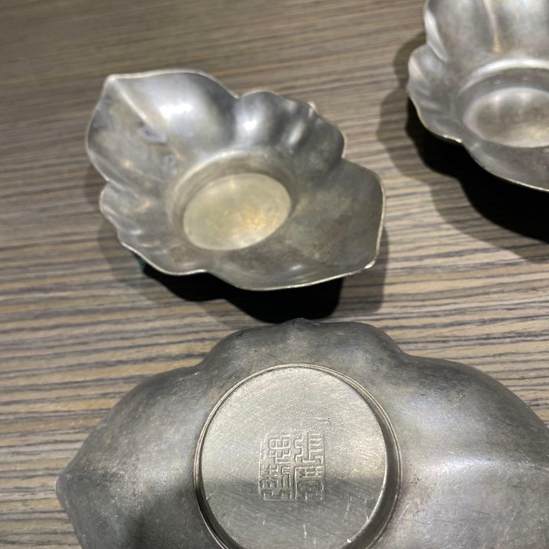 ［お値下げ］中国　古錫　張廣徳製　茶托　5客