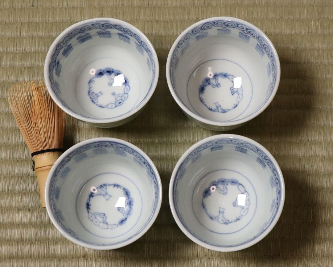 【CM77】古伊万里 青磁 染付 猪口 四客 陶芸 湯呑 酒器 小鉢 向付 懐石