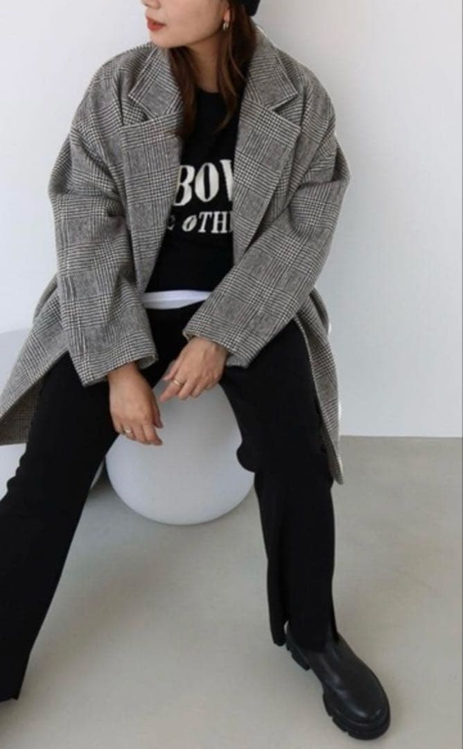 ジャーナルスタンダード　グレー チェック柄 ダブルブレストコート　38