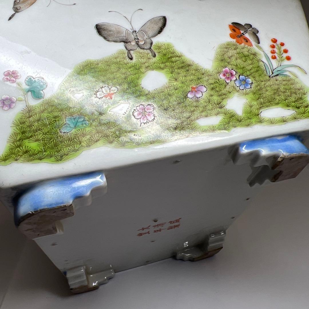 中国清時代　大清咸豊年製　粉彩花蝶図鉢　幅約24㎝　東Y7-1029☆2Fトトチ