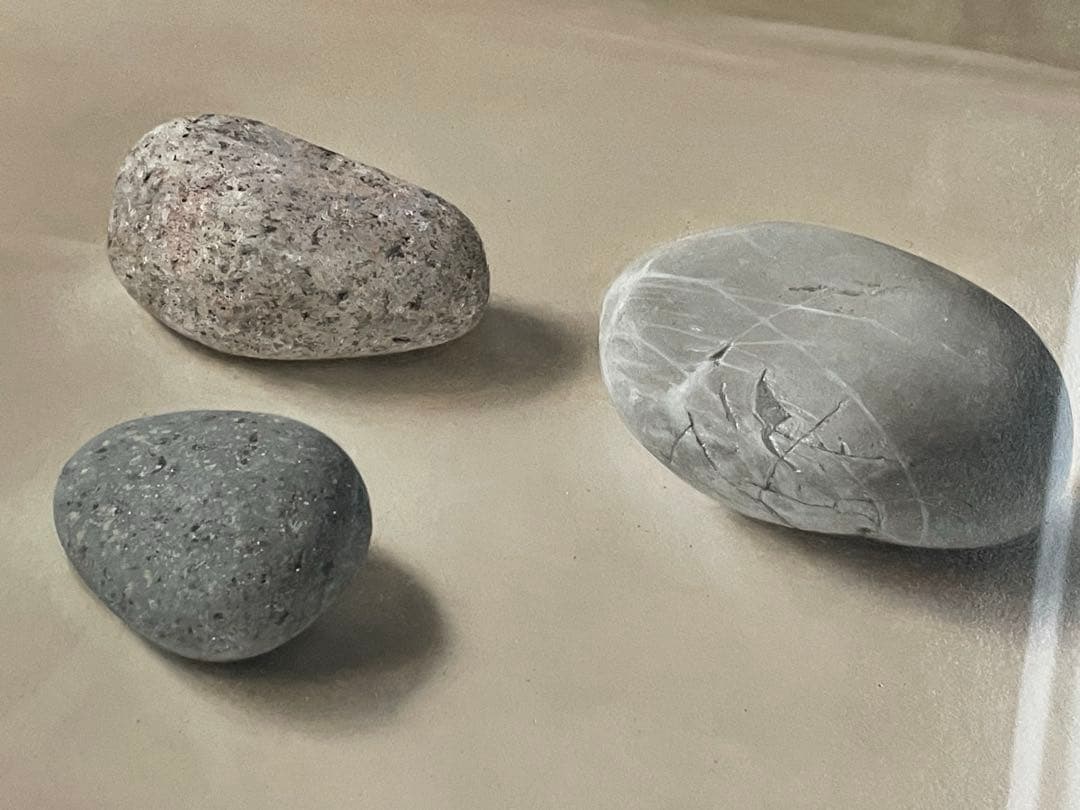 画家　橋本直行　油彩画　油絵　石　写実画　静物画　写実油彩画　額入