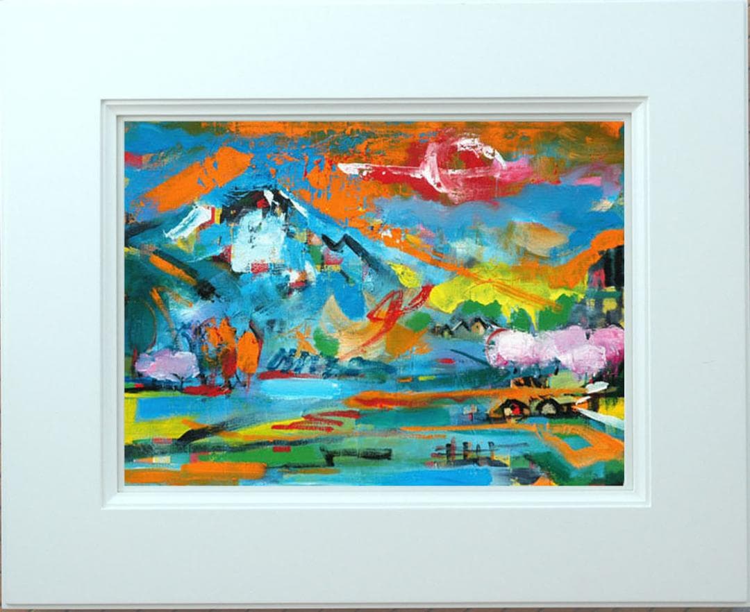 油絵 菅家令子 絵画インテリア額付(白) uF6-063203 田園風景 朝夕陽