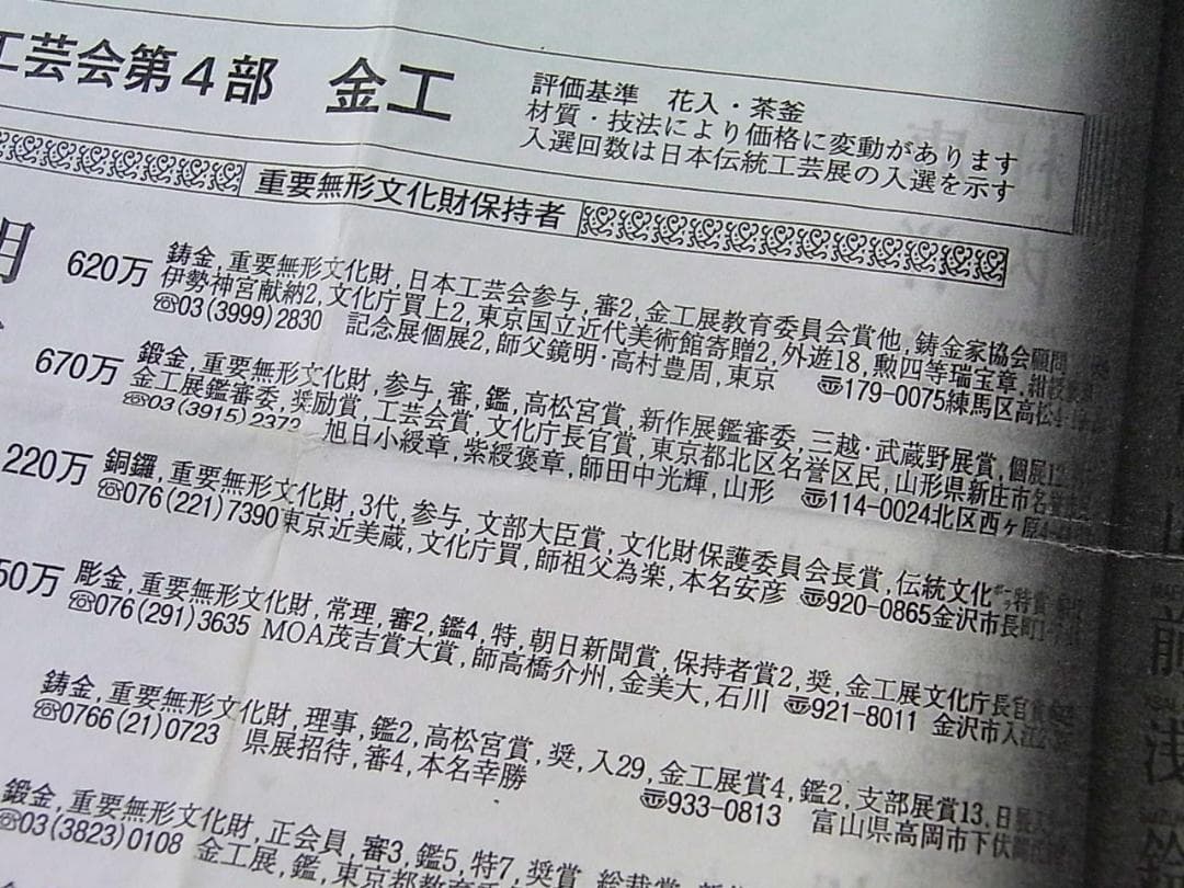 【 E090 】 超名品　人間国宝　鍛金師　奥山峰石作品　金鍍金鳳凰之図銀製手釦