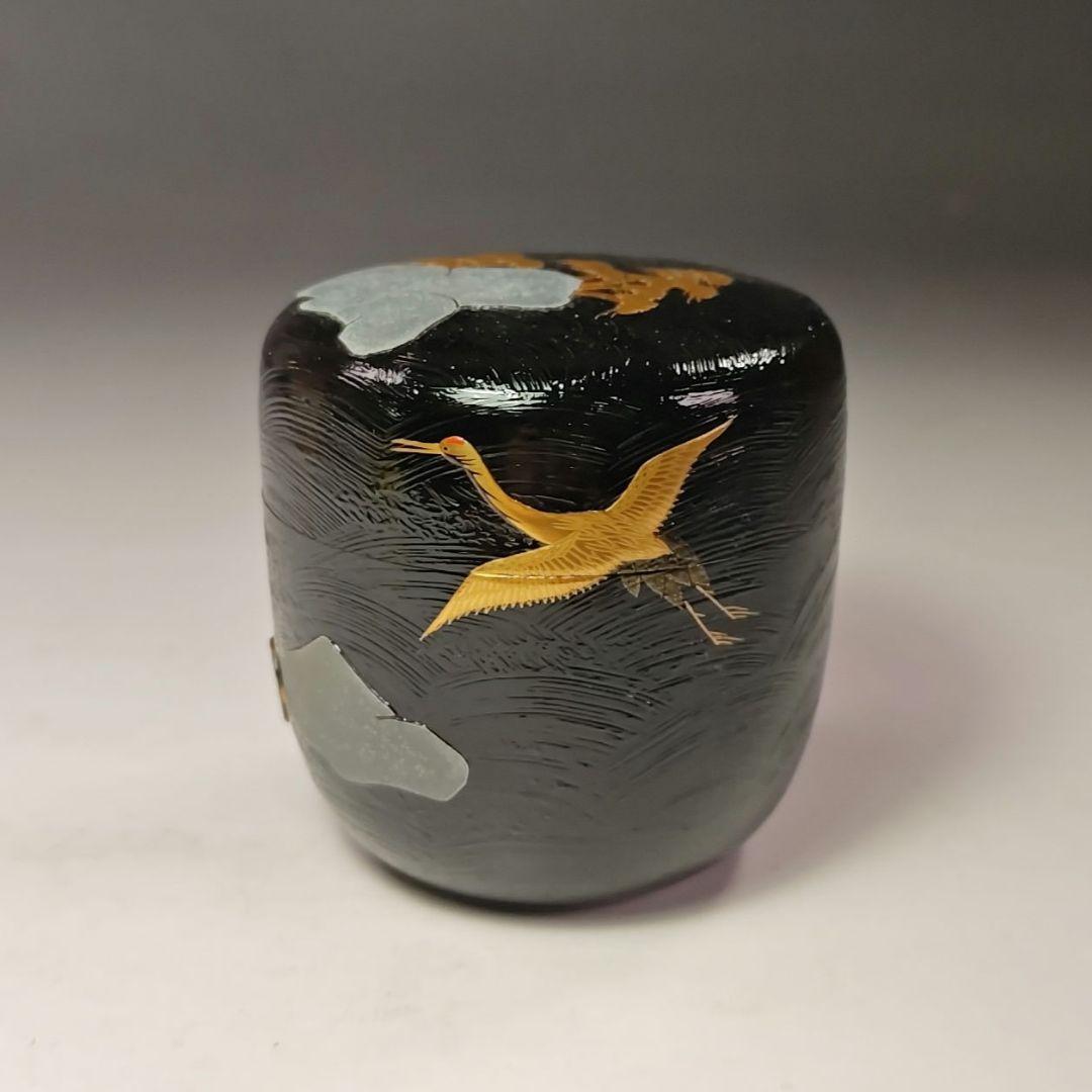 イ439 棗『吉田宗利』『波塗蓬莱山　大棗　共箱』鶴亀　螺鈿金蒔絵漆塗　茶道具