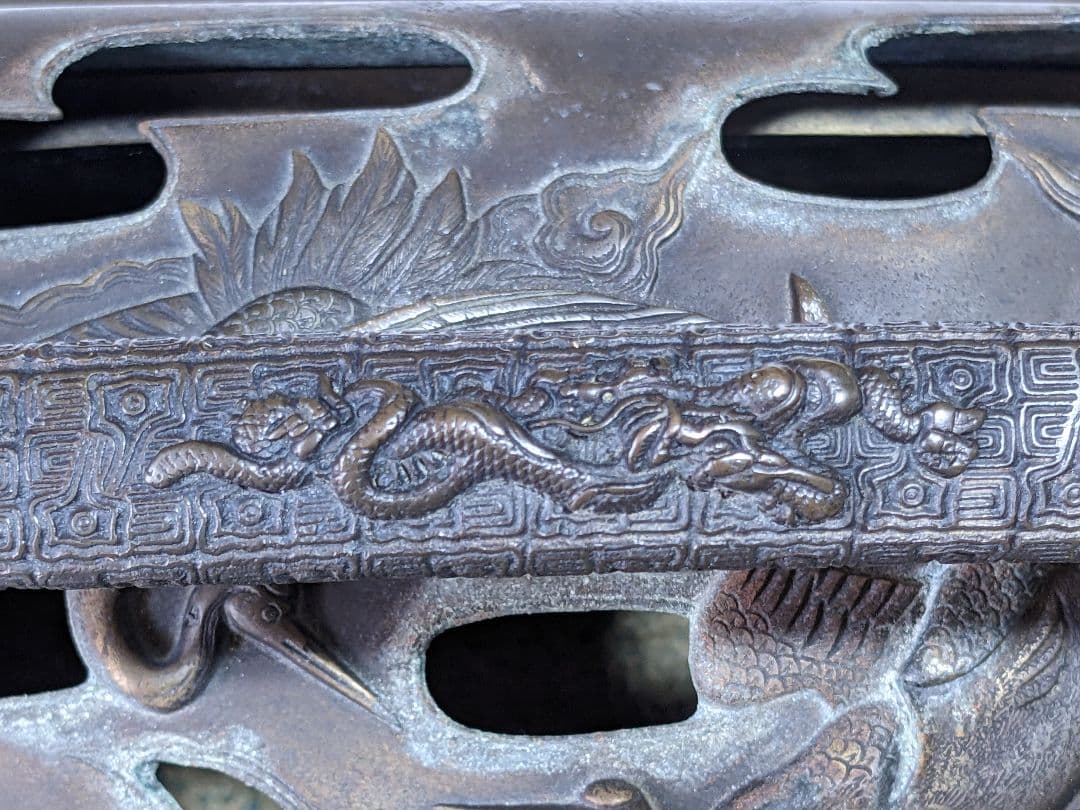 ⭐ 福壽双鶴龍紋様！香炉 銅器 明治時代 手炉 唐物 唐銅 香道具 骨董品レア物