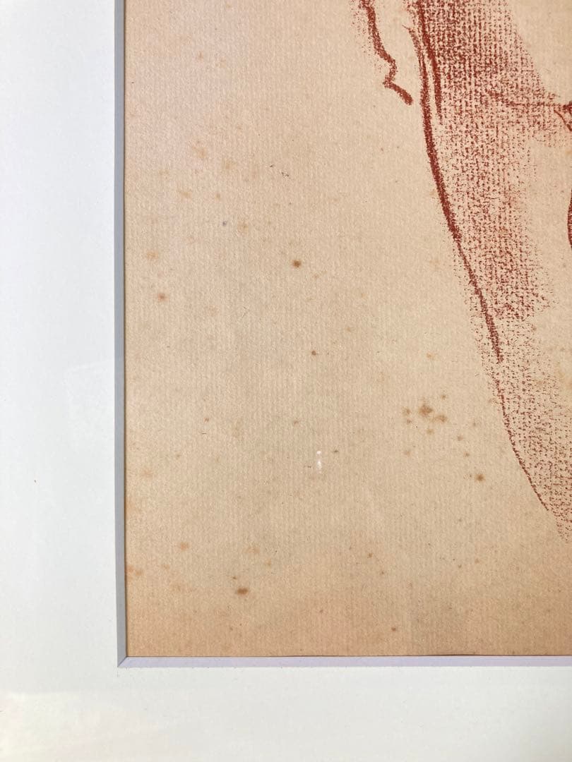 【真作保証】長谷川潔「裸婦」コンテ素描 スタンプサイン 画廊シール デッサン