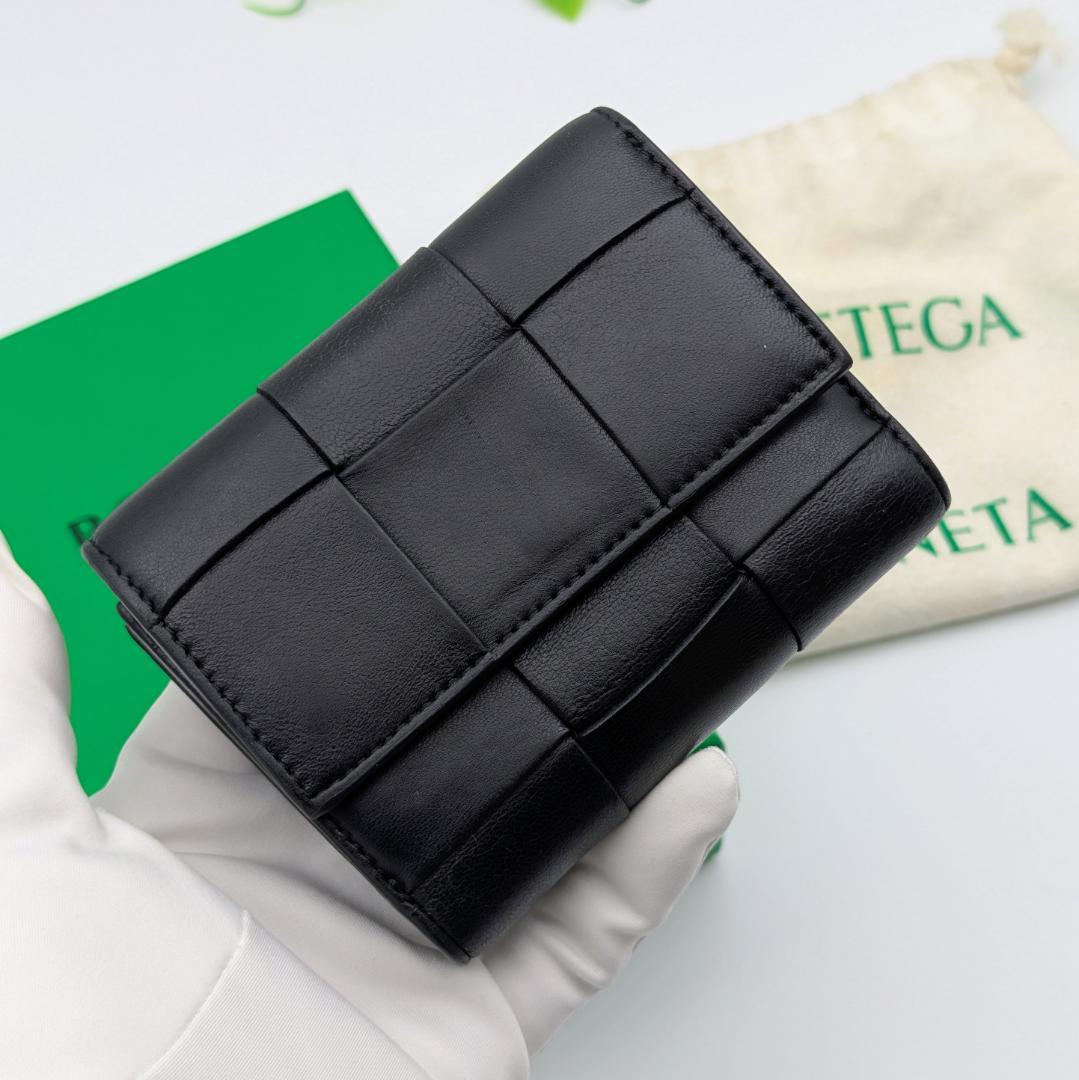 ボッテガヴェネタ カセット 三つ折り コンパクト ウォレット ブラック RFID