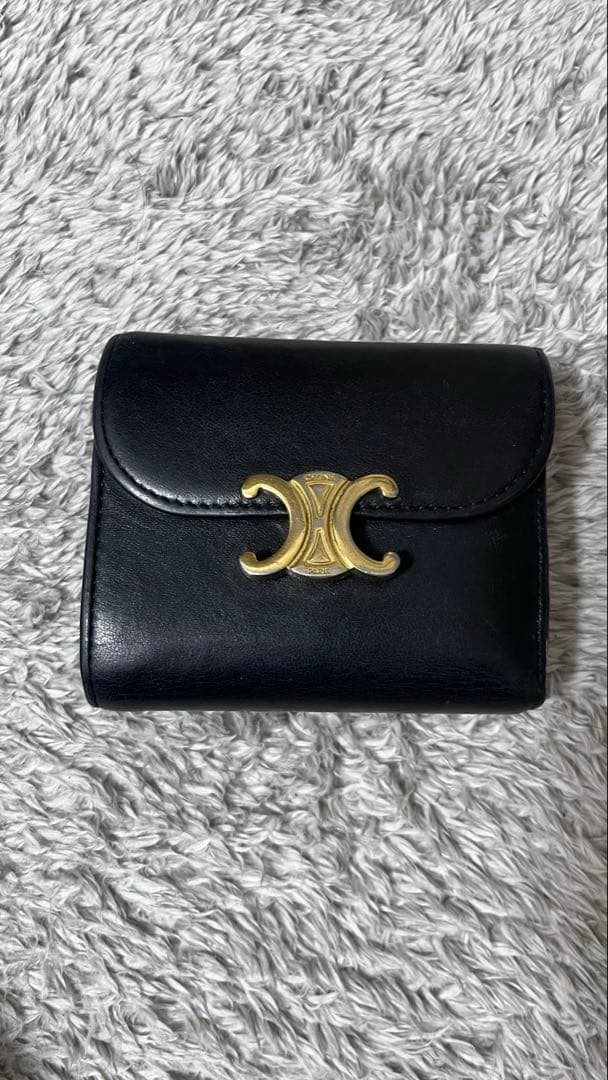 nico-chan セリーヌ　ブラック 三つ折り財布 ゴールド金具