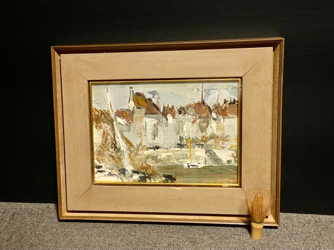 真作保証 岡崎勇次 「オンフルルの漁港」 肉筆油彩4号 フランス オンフルール