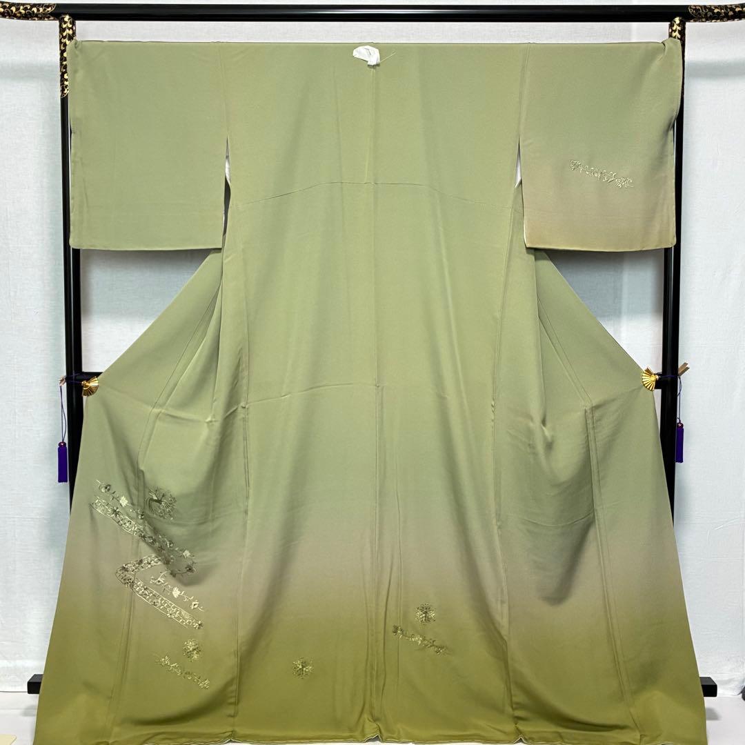 D54訪問着 総刺繍 蘇州刺繍 一つ紋 正絹 着物 袷 しつけ糸付き未使用極美品