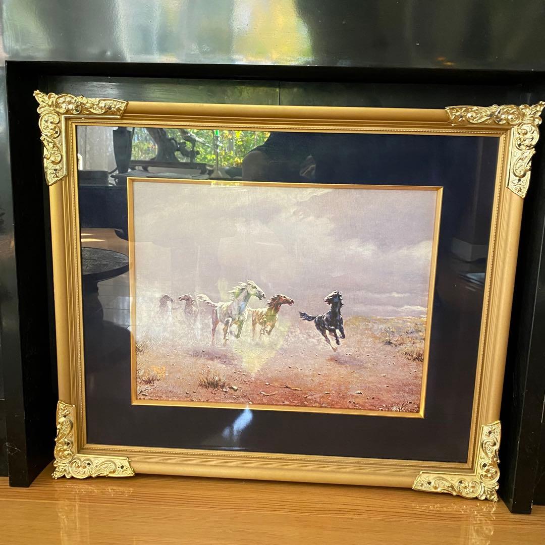 荒野の群馬 ペーテル・ニコライ・アルボ 馬 油彩画 油絵複製画 額付き